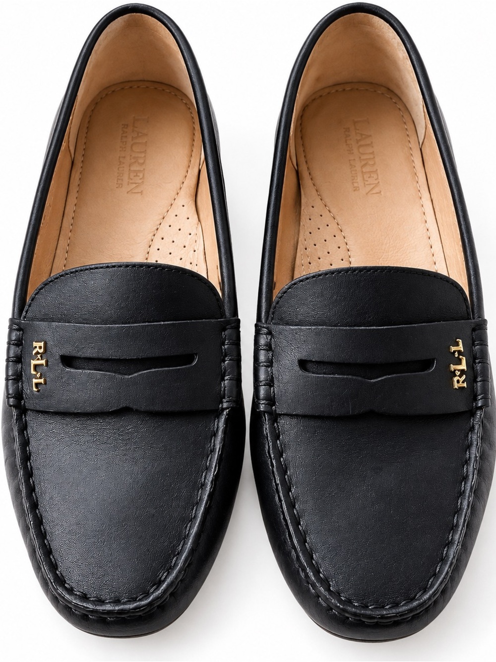 Ralph Lauren Loafers Leather Penny Loafers Women’s 10B Gold Logo Classic Preppy